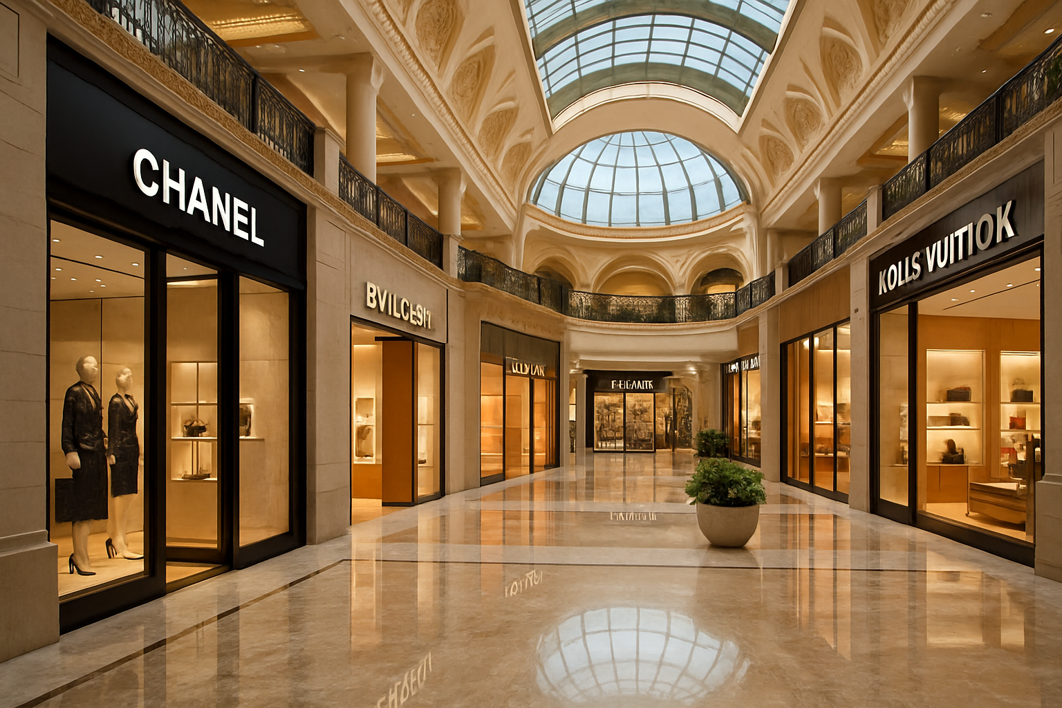 Luxury shopping mall interior in Dubai with designer boutiques